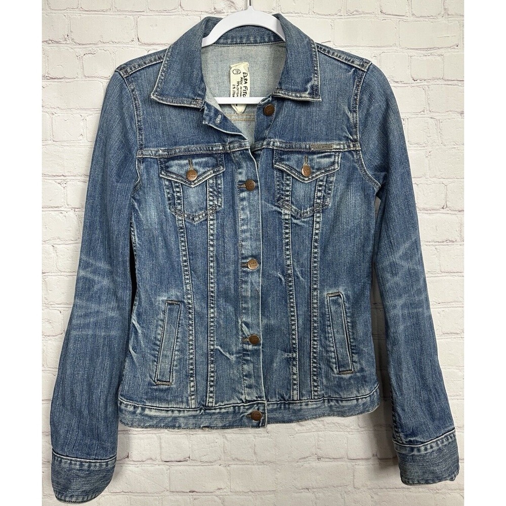 Ezra Fitch women's denim jean jacket sz M cotton stretch, GUC